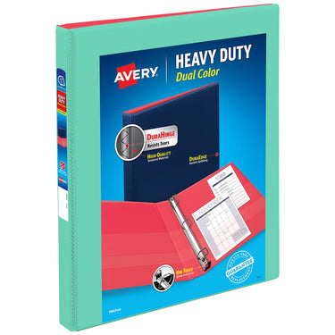 Avery Heavy-Duty Dual Color 3 Ring Binder, 1/2 Inch Slant Rings, Mint/Coral View Binder (17881) .5